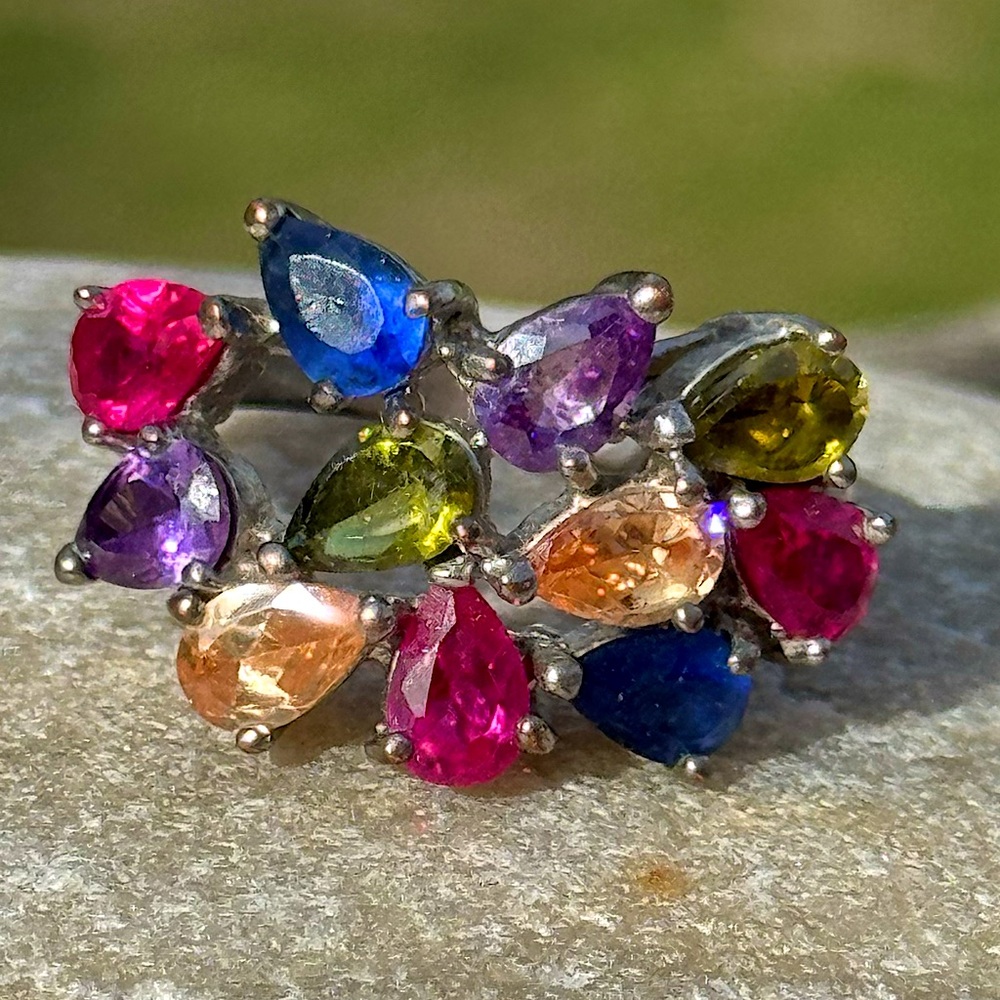 Multicolor Gemstone Cluster Ring 8 - image 1
